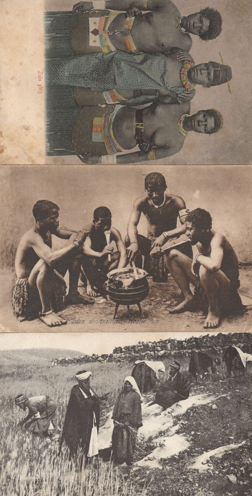 Zulus At Mealtime Cookery Zulu Girls 3x African Antique Postcard