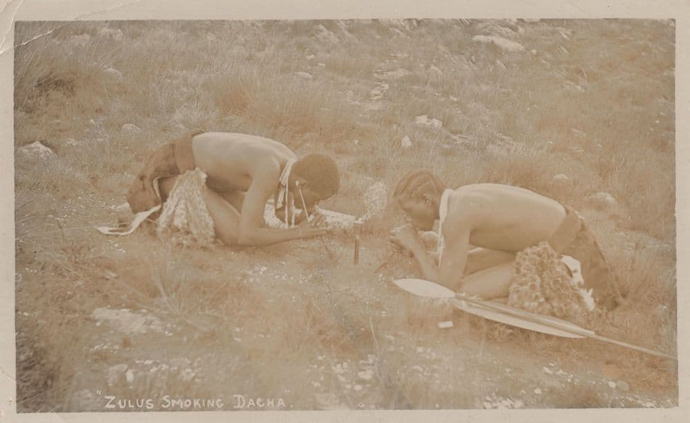 Zulus Smoking Dacha African Real Photo Old Postcard
