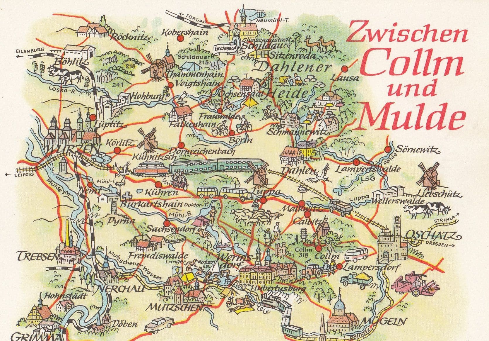 Zwischen Collm Und Mulde Grimma Nerchau Mugeln German Karte Map Postcard